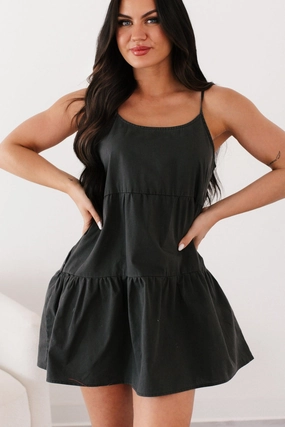 Tempting Eyes Sleeveless Tiered Mini Dress (Black) All Moments