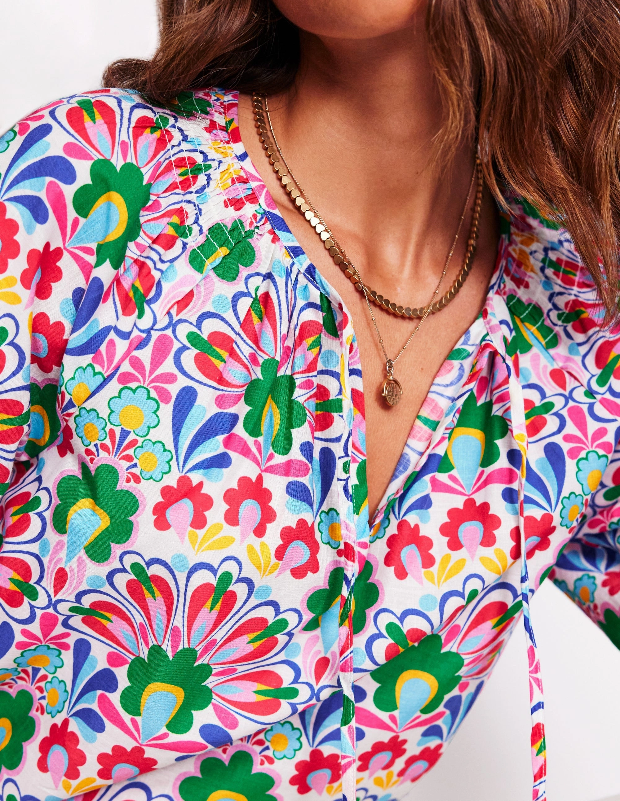 WaterResistantCoating Easy Cotton Blouse-Multi, Decorative Dandelion