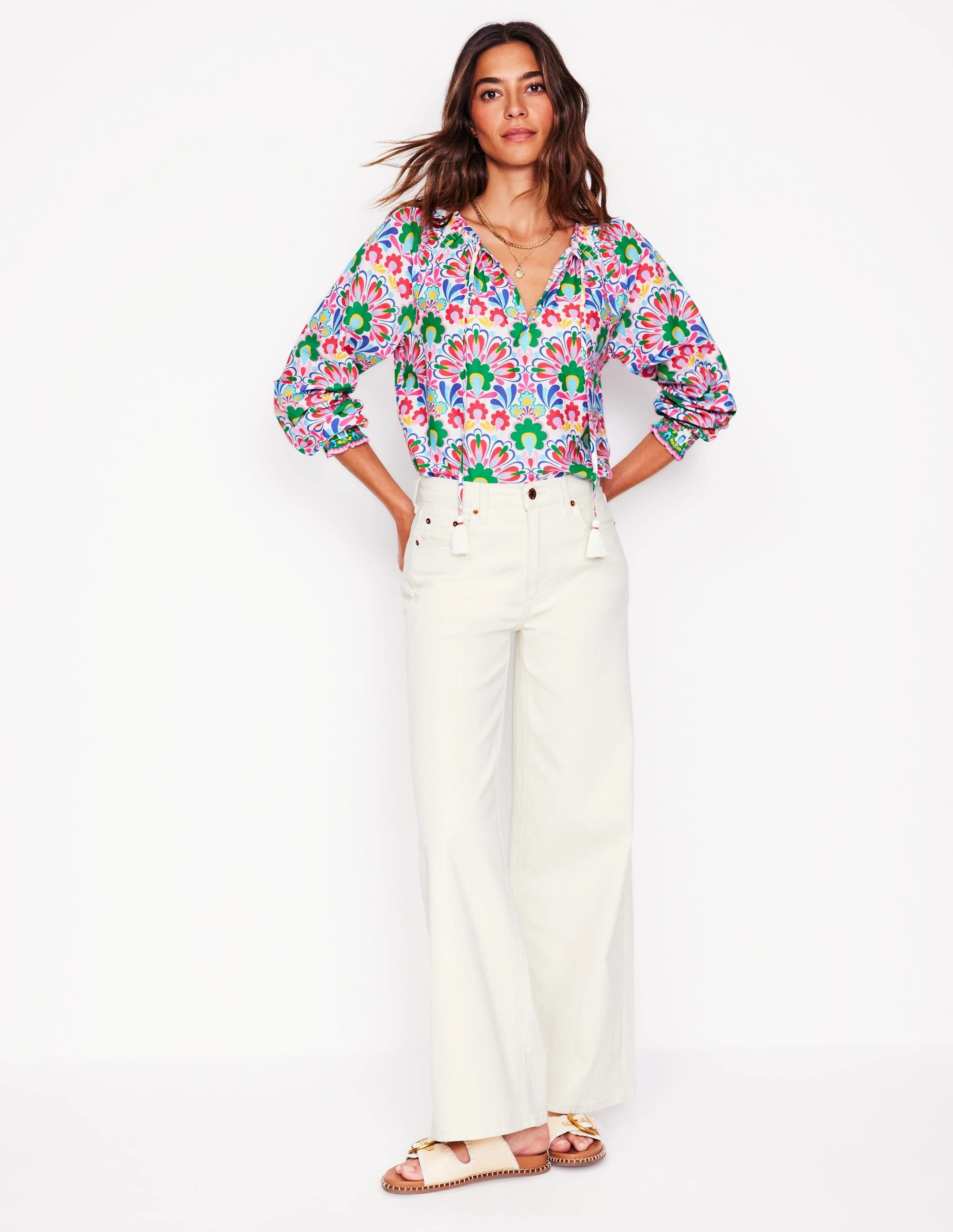 Printed Hoodie Summer Style Easy Cotton Blouse-Multi, Decorative Dandelion