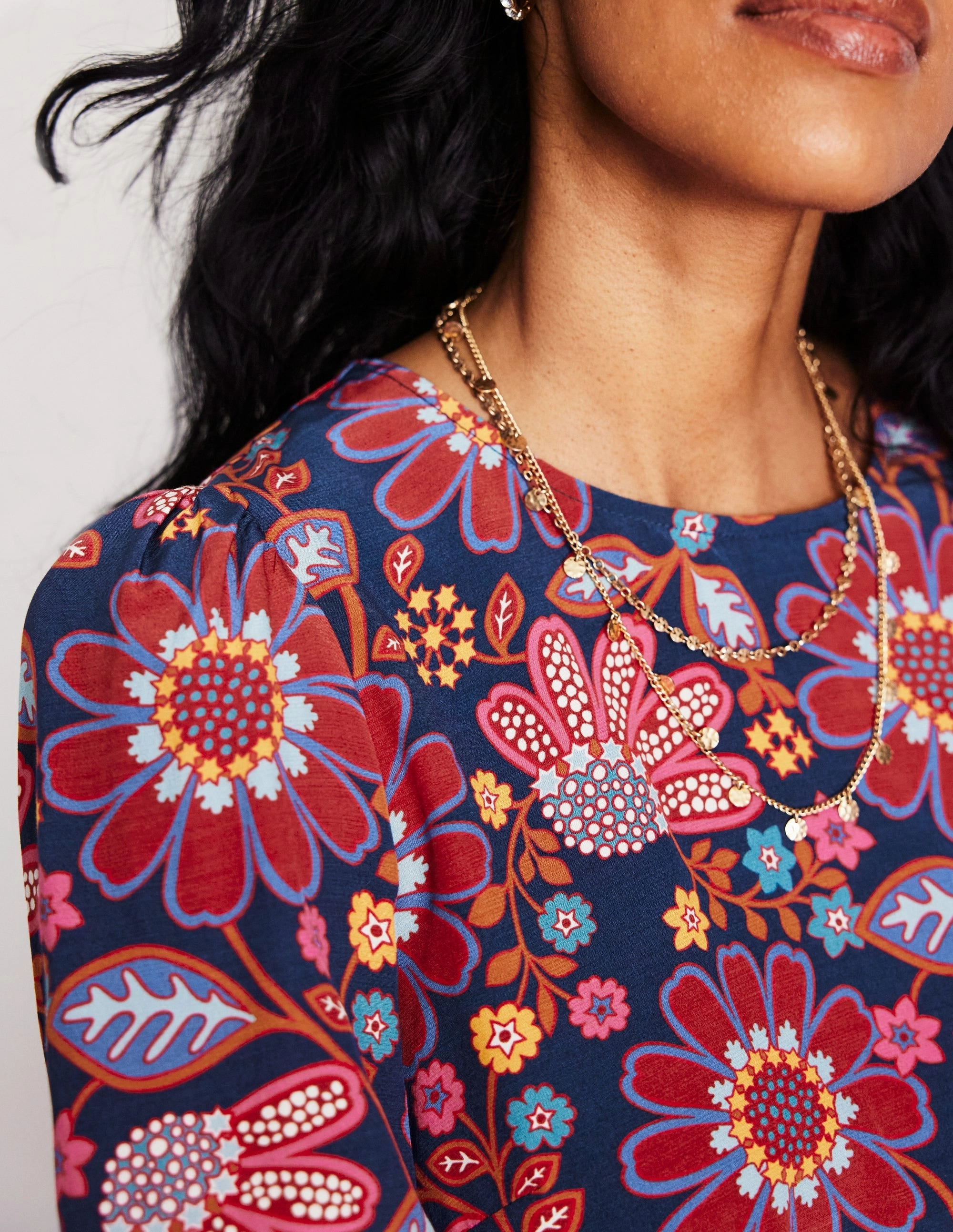 LightweightFabric Easy Printed Top-French Navy, Cosmic Meadow