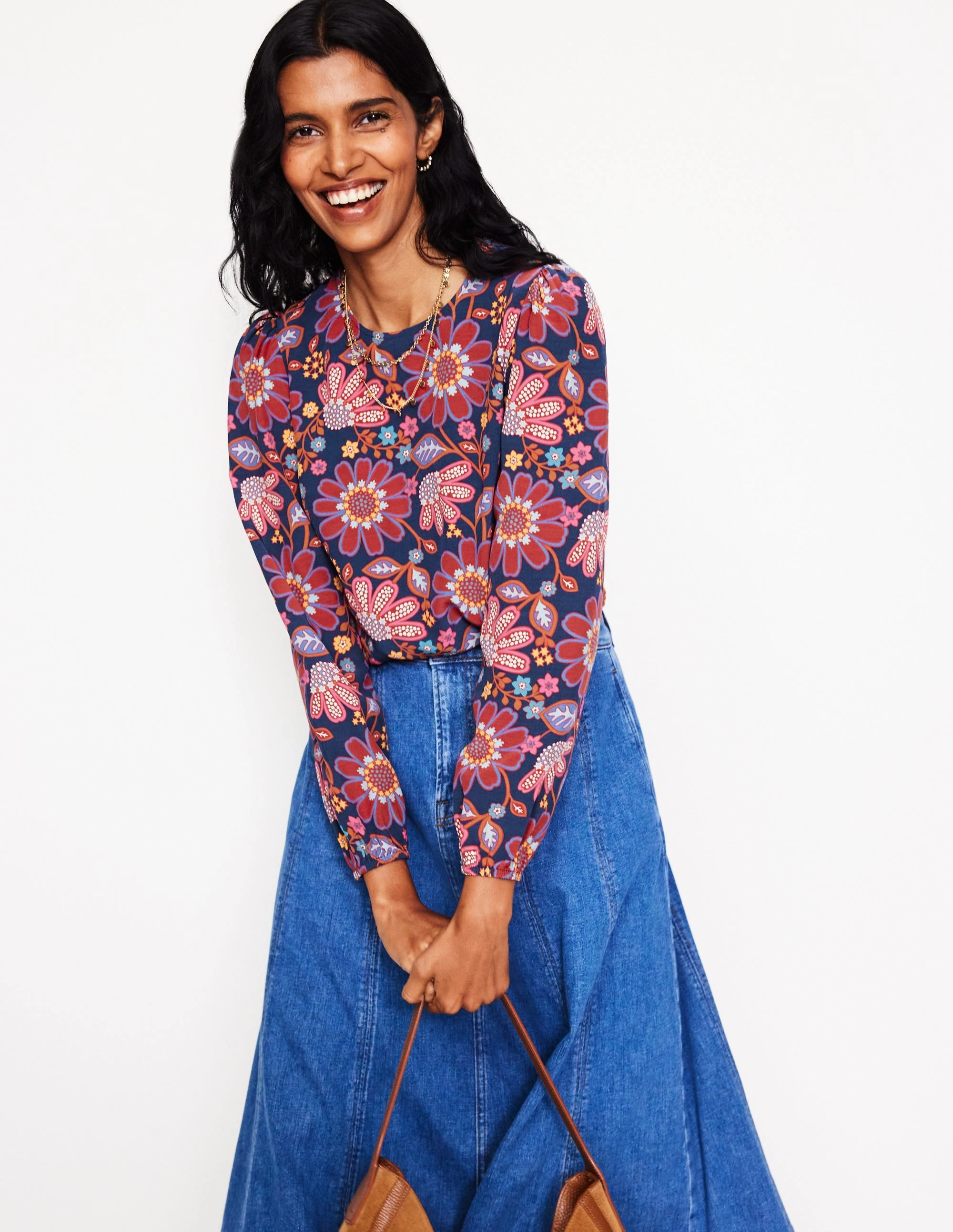 Summer Polo Easy Printed Top-French Navy, Cosmic Meadow