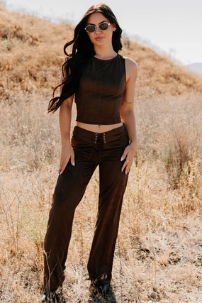 Unmatched Charm Lace-Up Suede Pants (Brown) EcoFriendly Dye Process