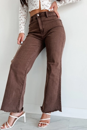 LightReflective RollUpCuff Azriel High Rise Straight Leg Zenana Jeans (Mahogany)