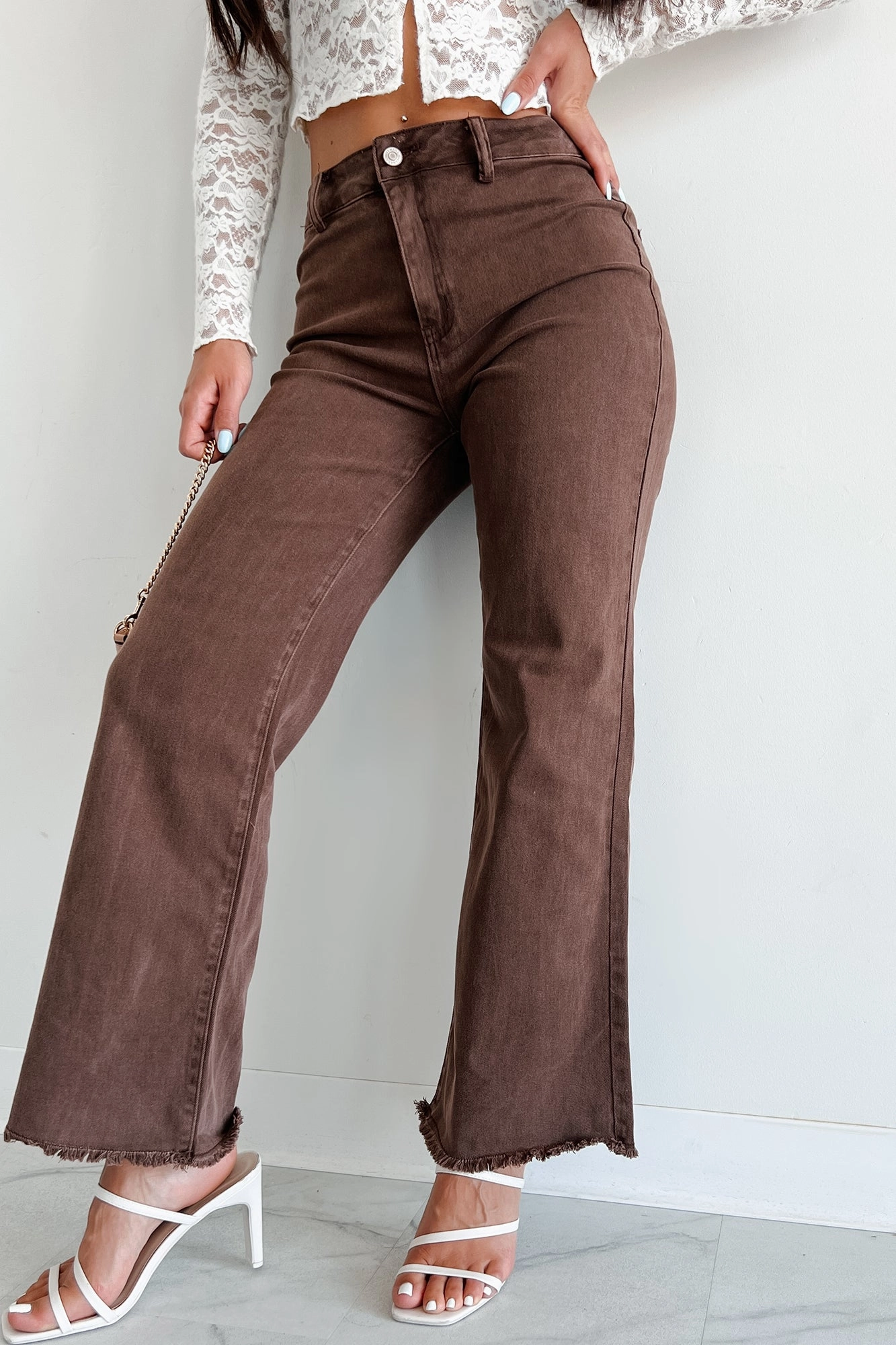 Azriel High Rise Straight Leg Zenana Jeans (Mahogany) Sheer Overlay Material