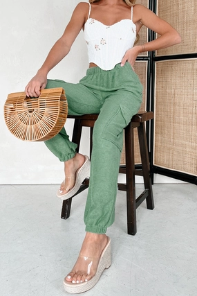 Flex Foam Inserts Friction Resistant Fabric Marcelina French Terry Cargo Joggers (Olive Teal)