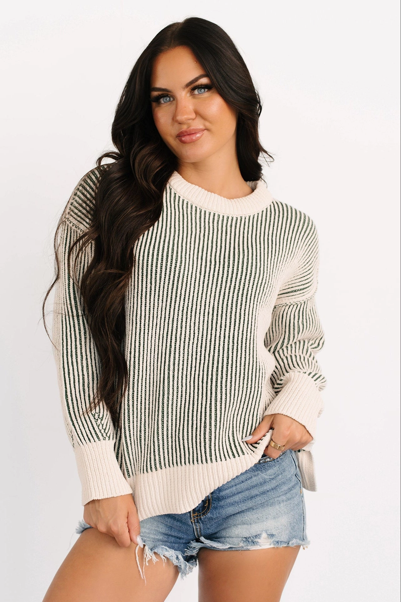 Snug Haven Two Tone Zenana Sweater (Dark Green) Soft Cotton