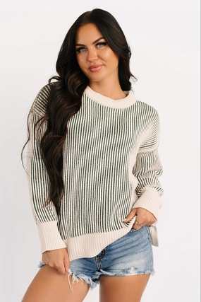 Snug Haven Two Tone Zenana Sweater (Dark Green) Comfortable fit