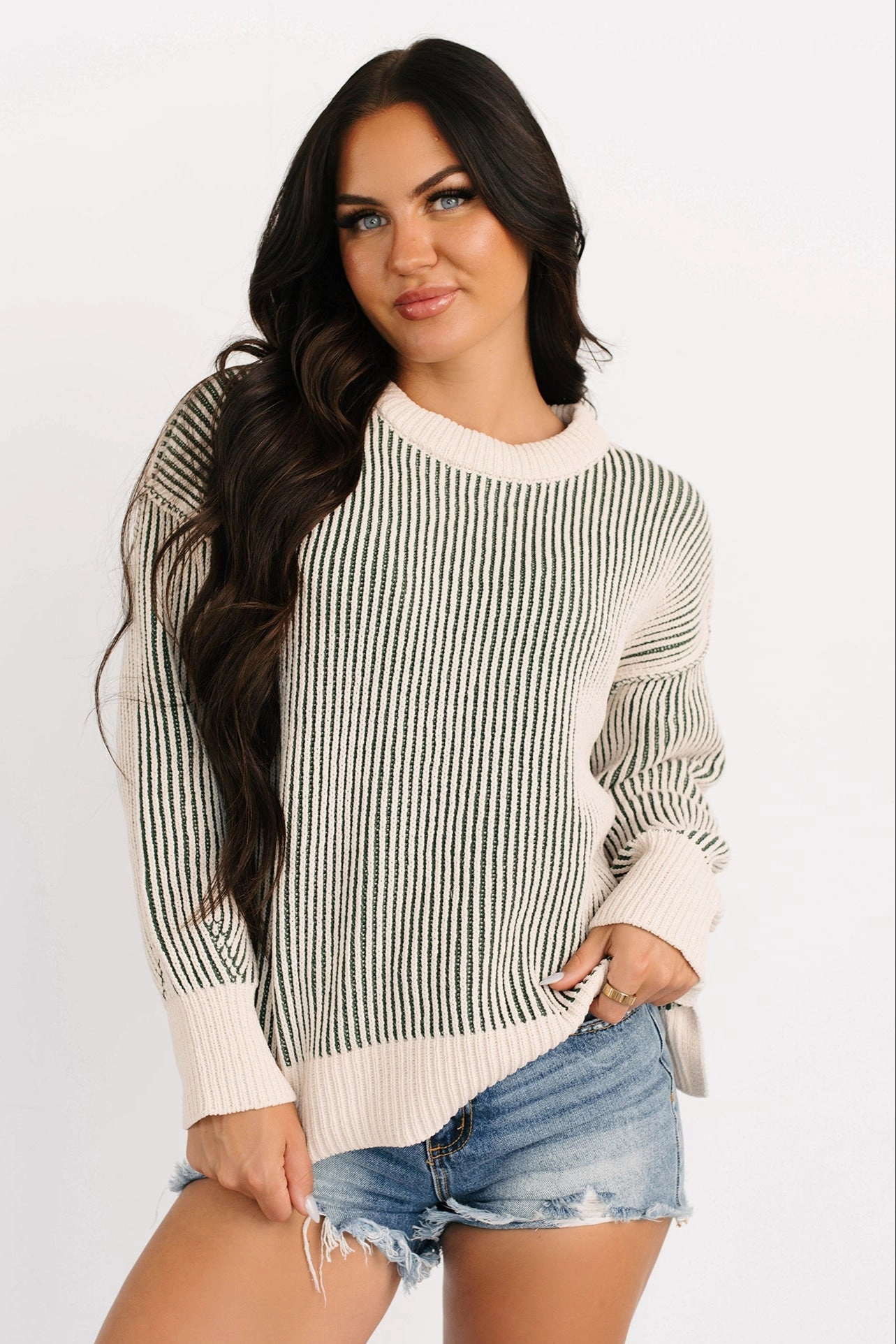 Snug Haven Two Tone Zenana Sweater (Dark Green) Comfortable fit