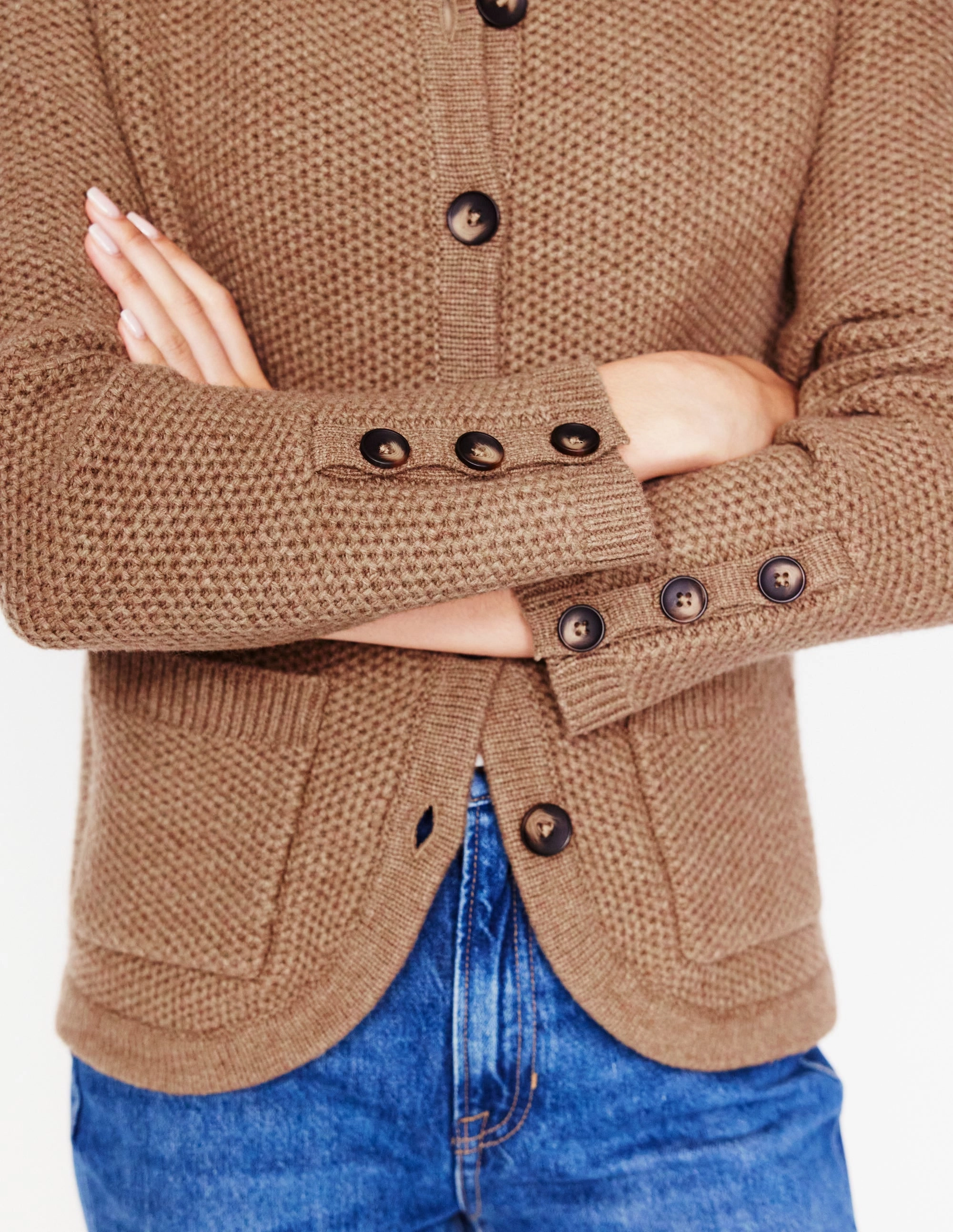 Textured Stitch Cardigan-Praline Brown Easy Layering