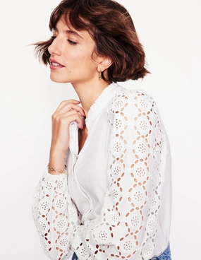 Eden Broderie Blouse-White Anti Pill Finish RelaxedFit