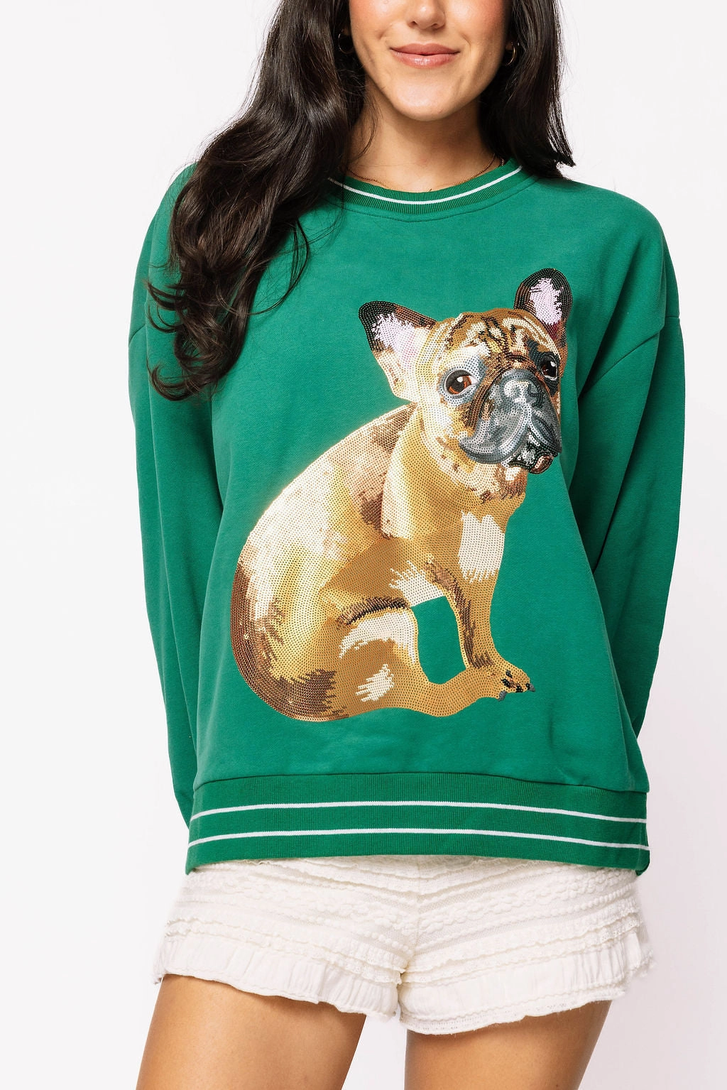 French Bulldog Sweatshirt in Green VentilatedArmholes