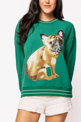 French Bulldog Sweatshirt in Green Versatile Style TaglessLabel