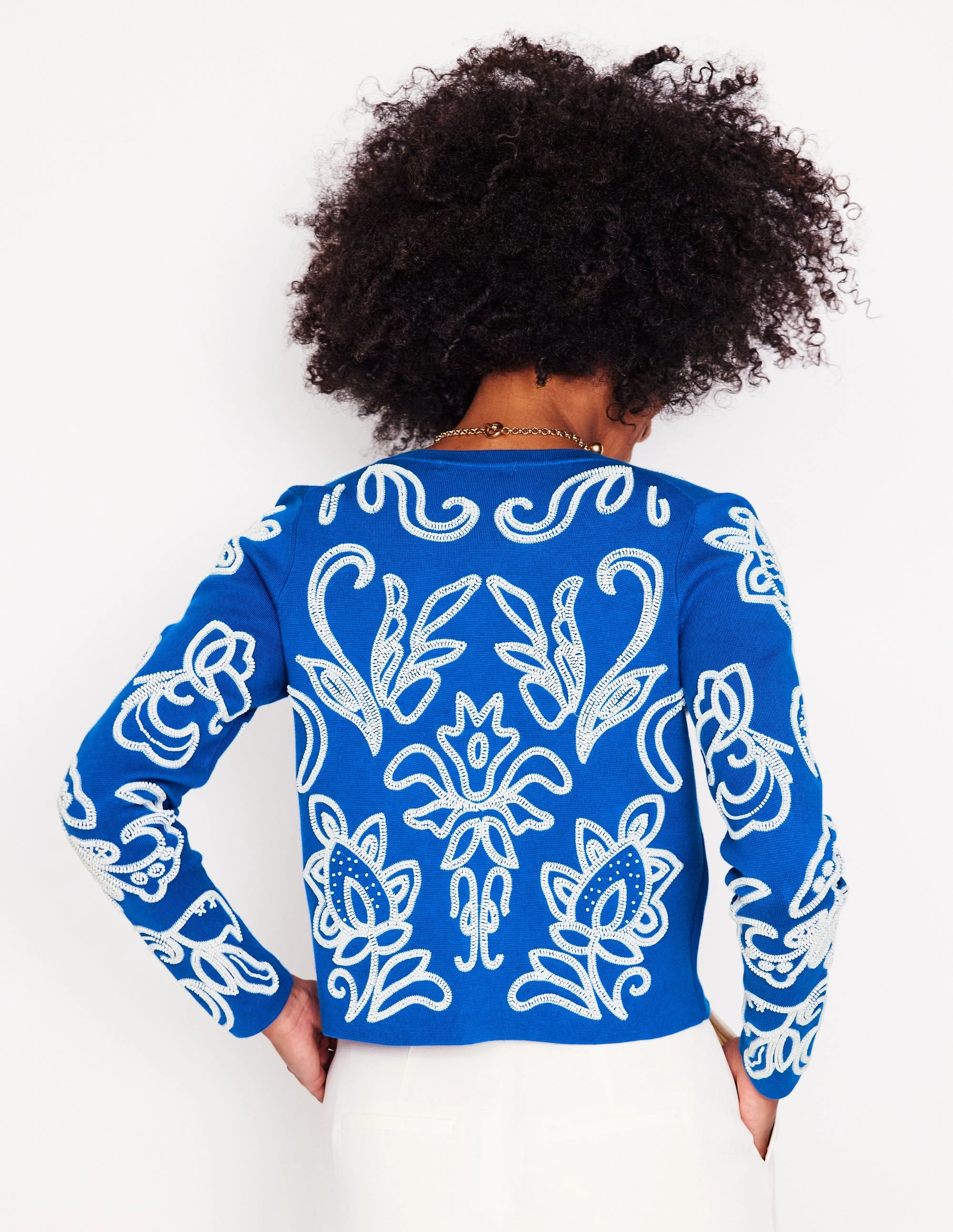 Embellished  Cardigan-Gallery Blue Anti Pilling Technology Double Layered