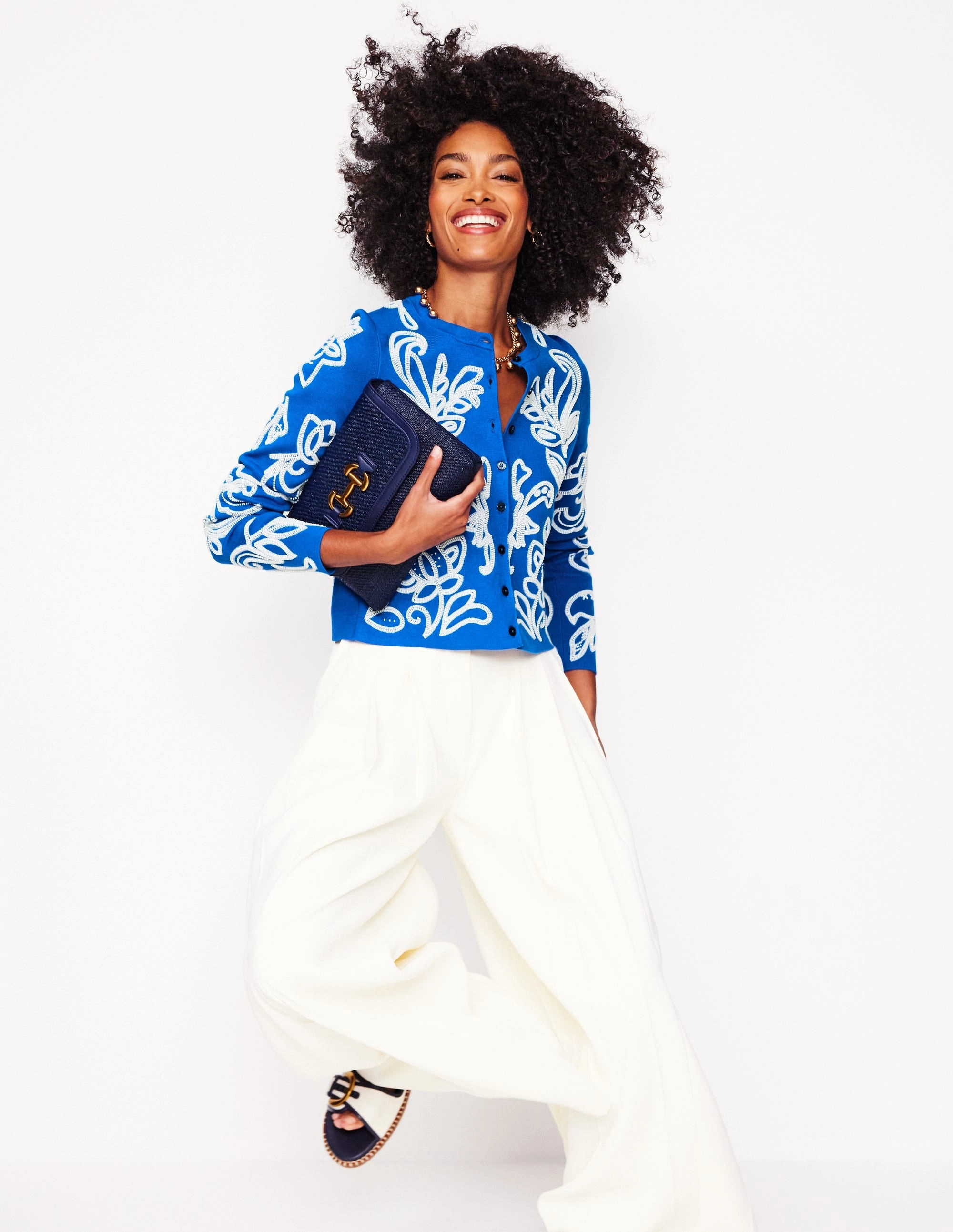 Breathable Openwork Knit Airy Piece Embellished  Cardigan-Gallery Blue