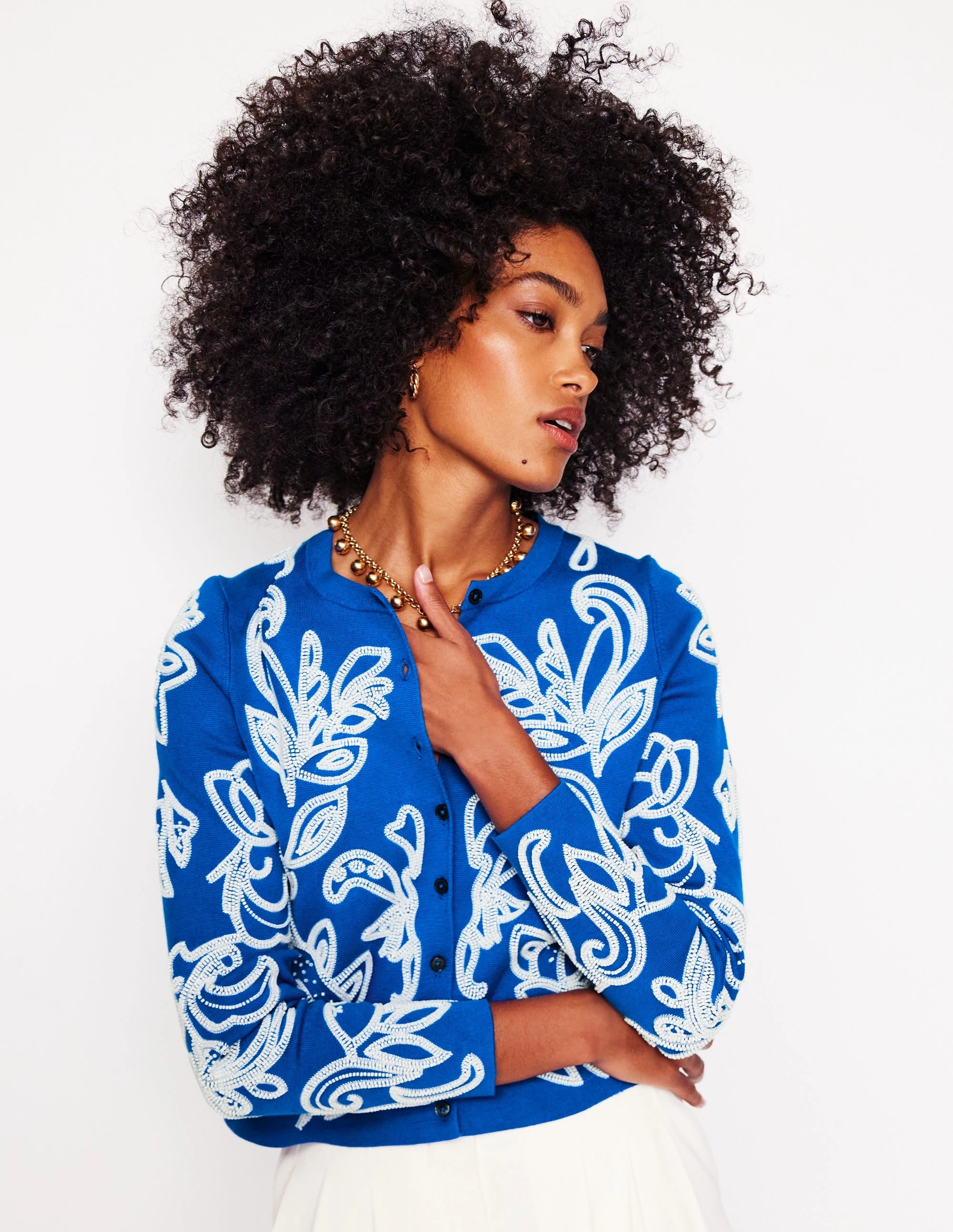 Airy Piece Embellished  Cardigan-Gallery Blue