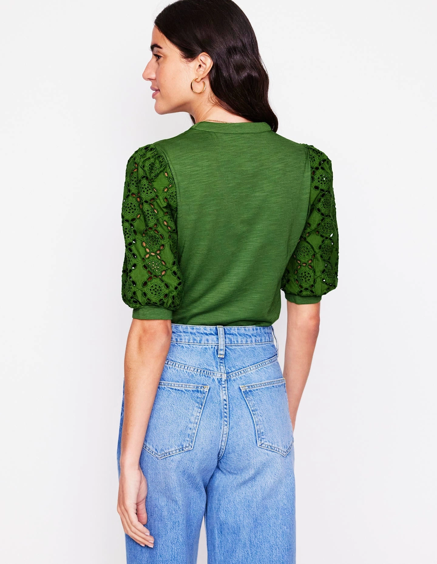 Eden Puff Sleeve Henley Top-Promenade Green Garment Washed Softness Breathable Mesh Back