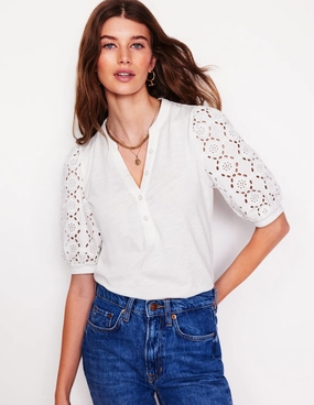 Eden Puff Sleeve Henley Top-White BuiltInLayer