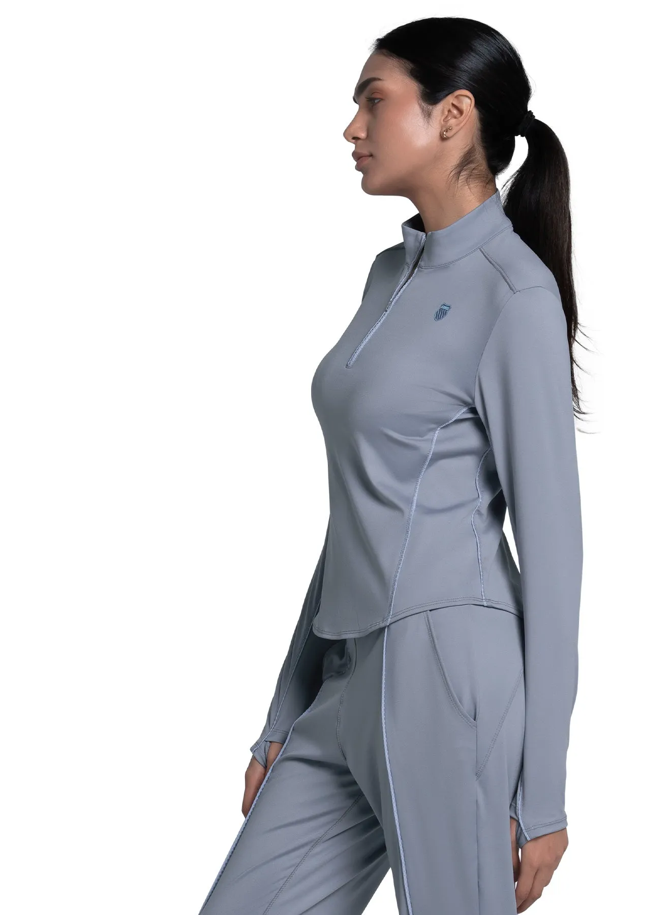 Multi Way Adjustable Fit Reinforced Neckline Edge 1/4 Zip Long Sleeve