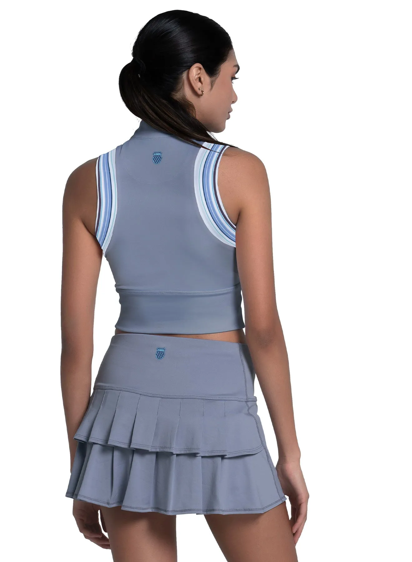 Edge Cut Crop Tank Reinforced Elbow Patches Recycled Polyester Blend