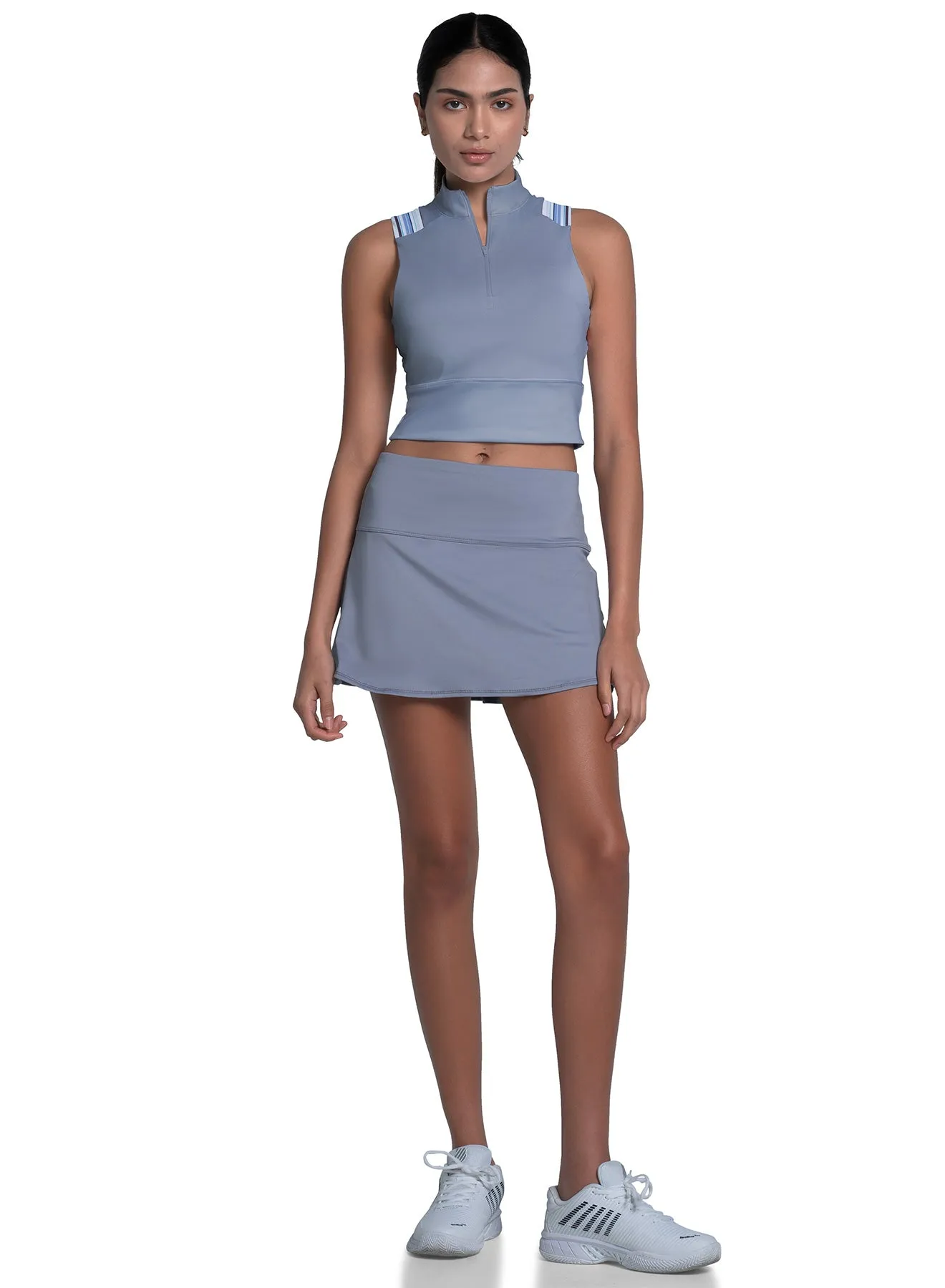 Stretch Woven Material Edge Cut Crop Tank