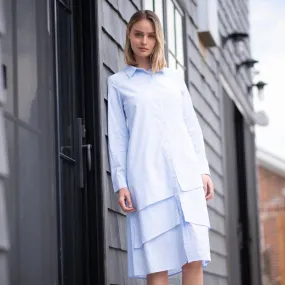 Ruffle shirt dress [Final Sale] Soft Stretch Light Sheen