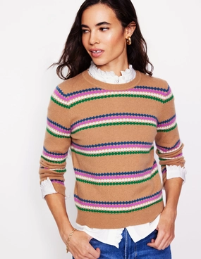 Anti Static Technology Lounge Outfit Edie Fair Isle Jumper-Camel Diamond