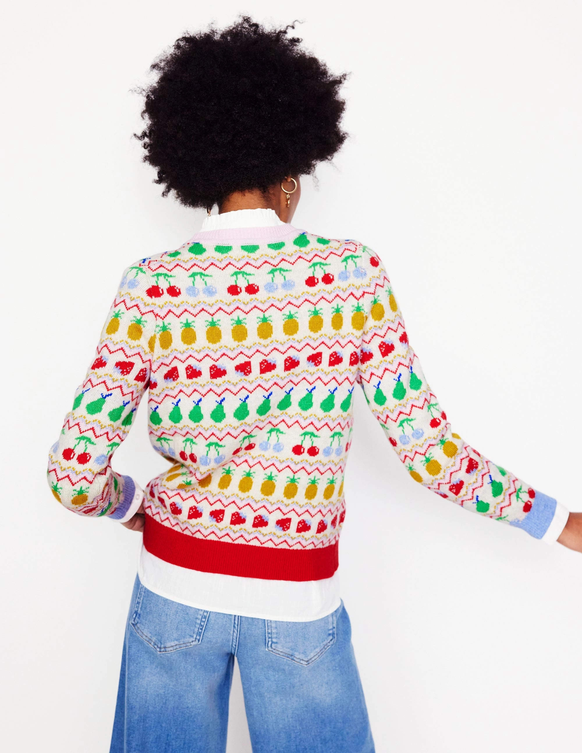 Soft Finish Stay Simple Edie Fair Isle Jumper-Ecru Marl, Fruit