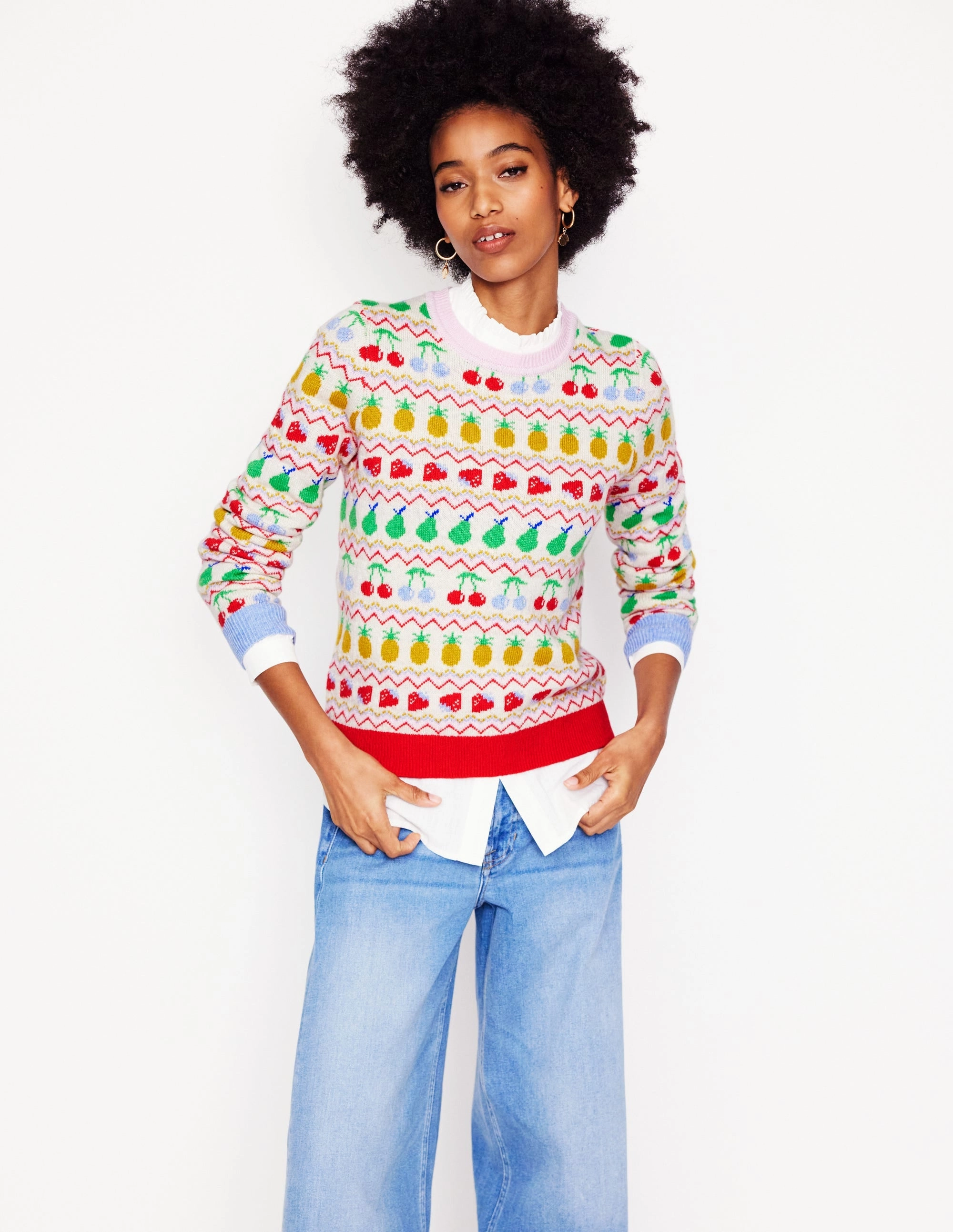 Early Chill Edie Fair Isle Jumper-Ecru Marl, Fruit