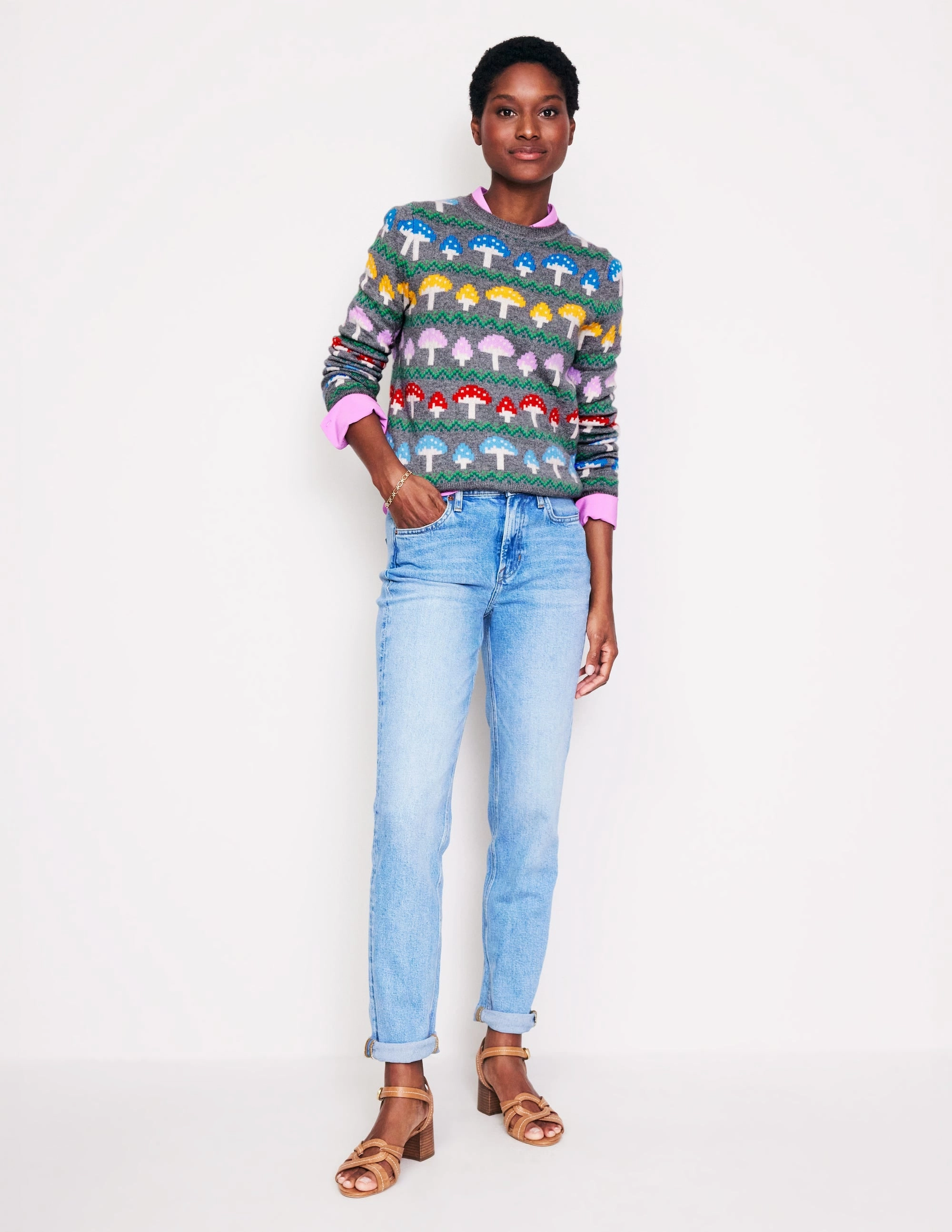 Edie Fair Isle Jumper-Grey Mushroom Modern Comforted Daily Favorite