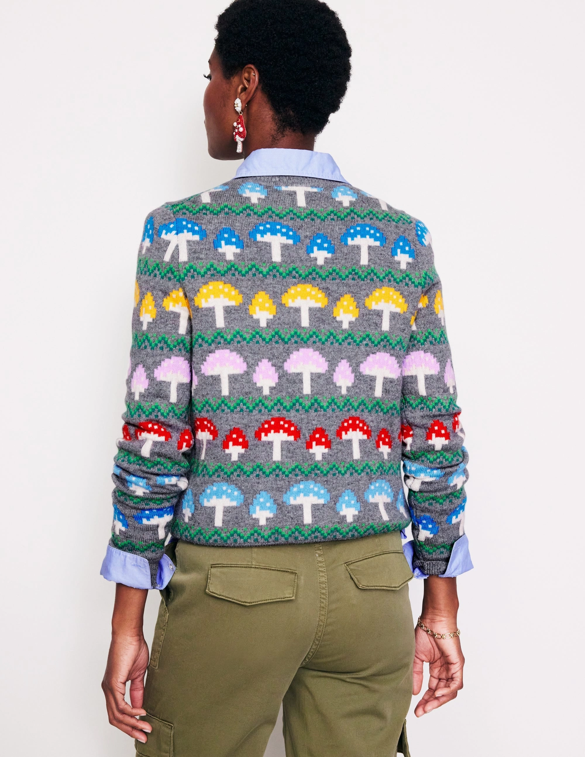 Edie Fair Isle Jumper-Grey Mushroom Reinforced Seams