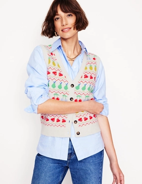 Transitional Wear Edie Fair Isle Waistcoat-Ecru Marl, Fruit