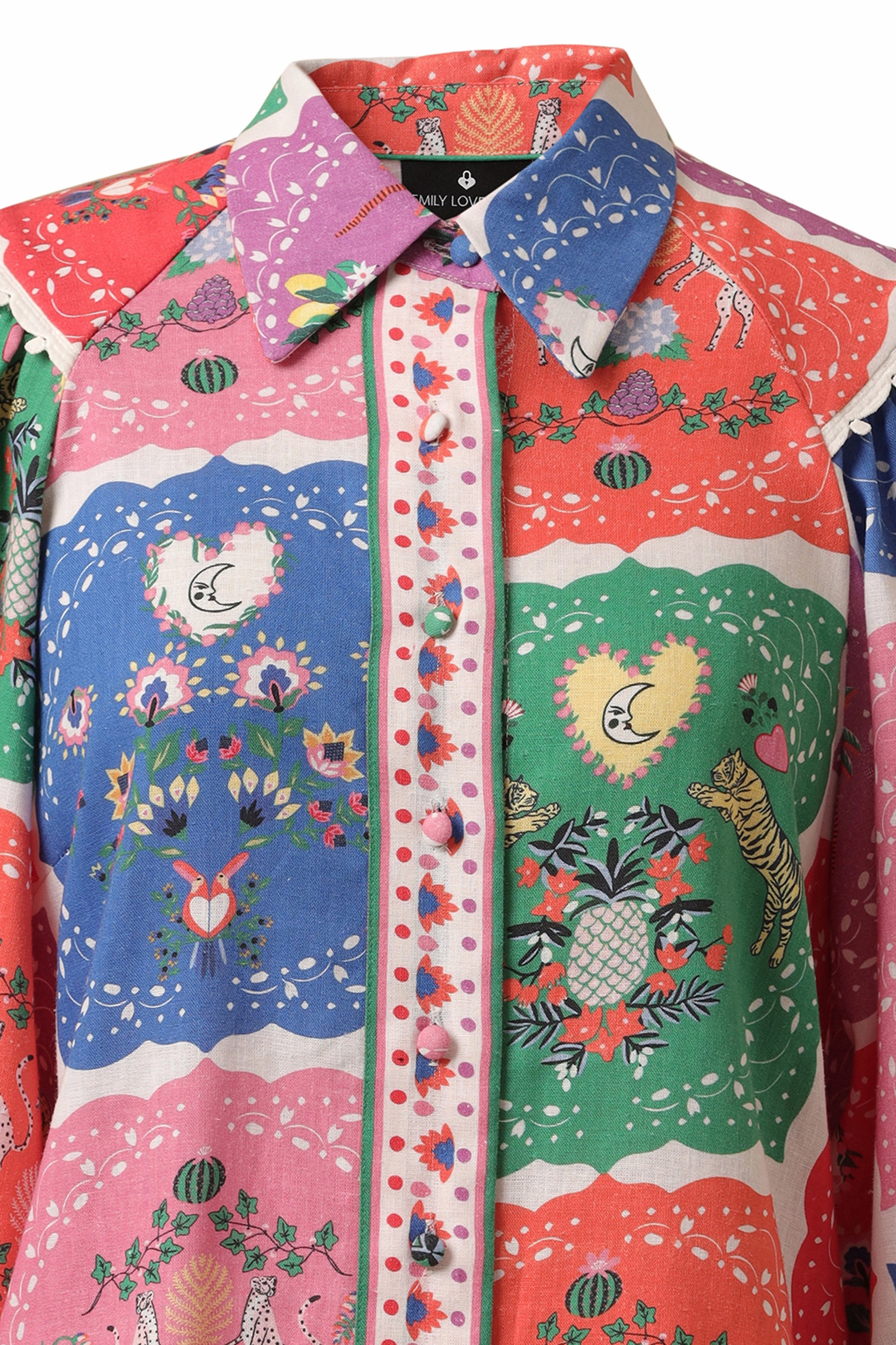 Edie Top in Multi Taped Neckline Button Down Collar Style