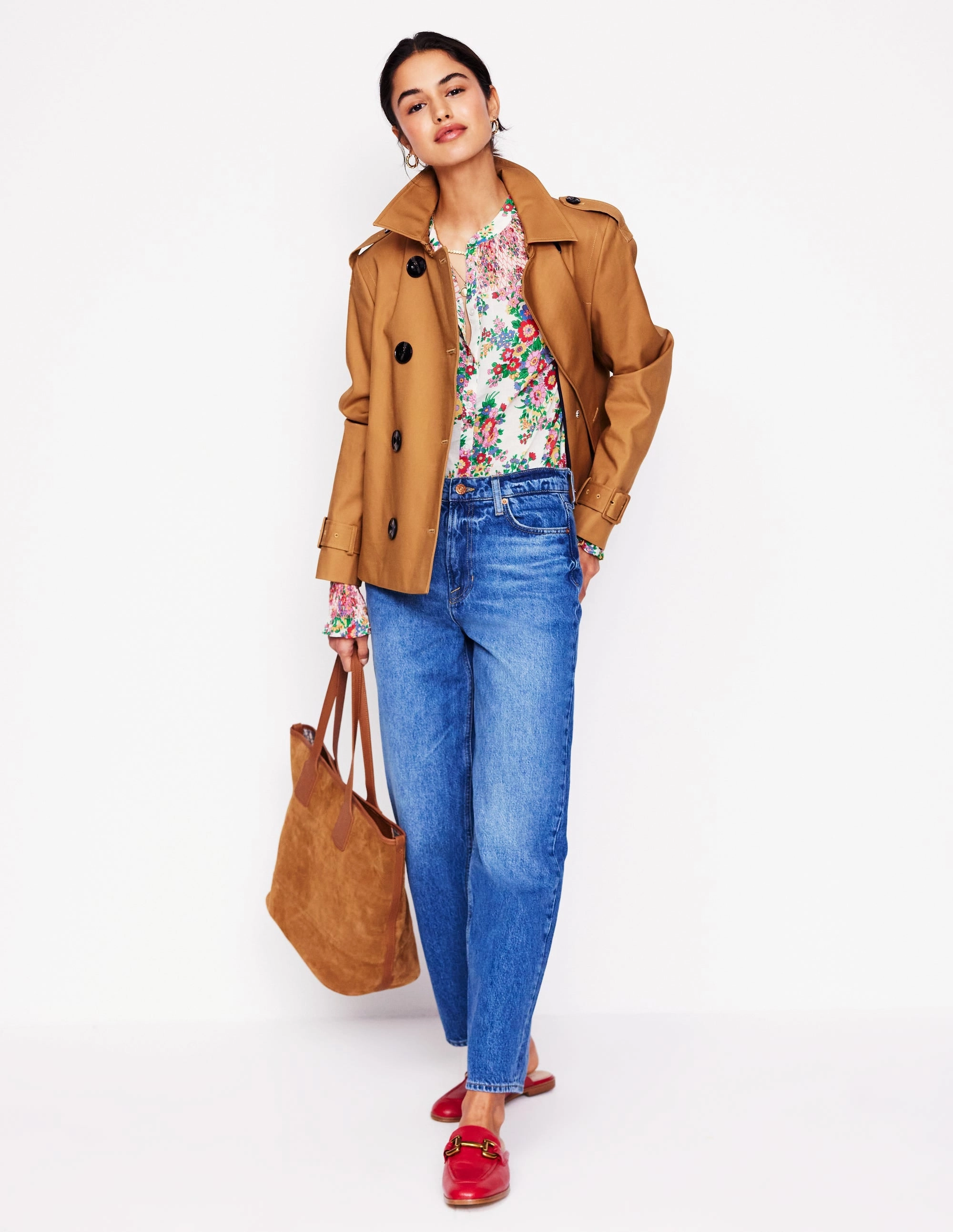 WrinkleResistant Cloth Effie Smocked Blouse-Multi, Bouquet Cluster