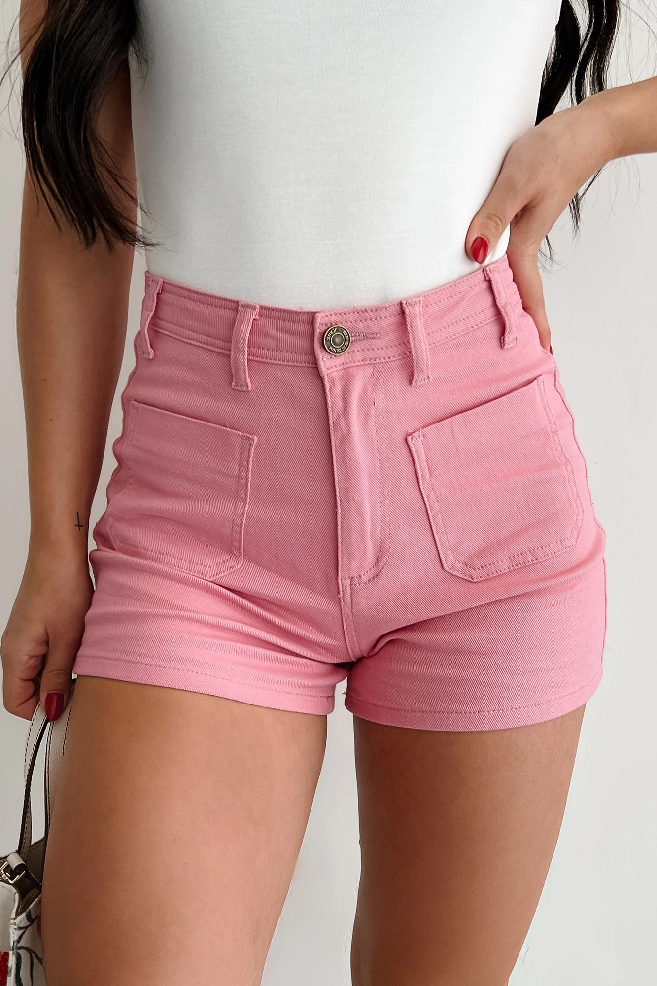 Work Flex Just This Once High Rise Denim Shorts (Pink)