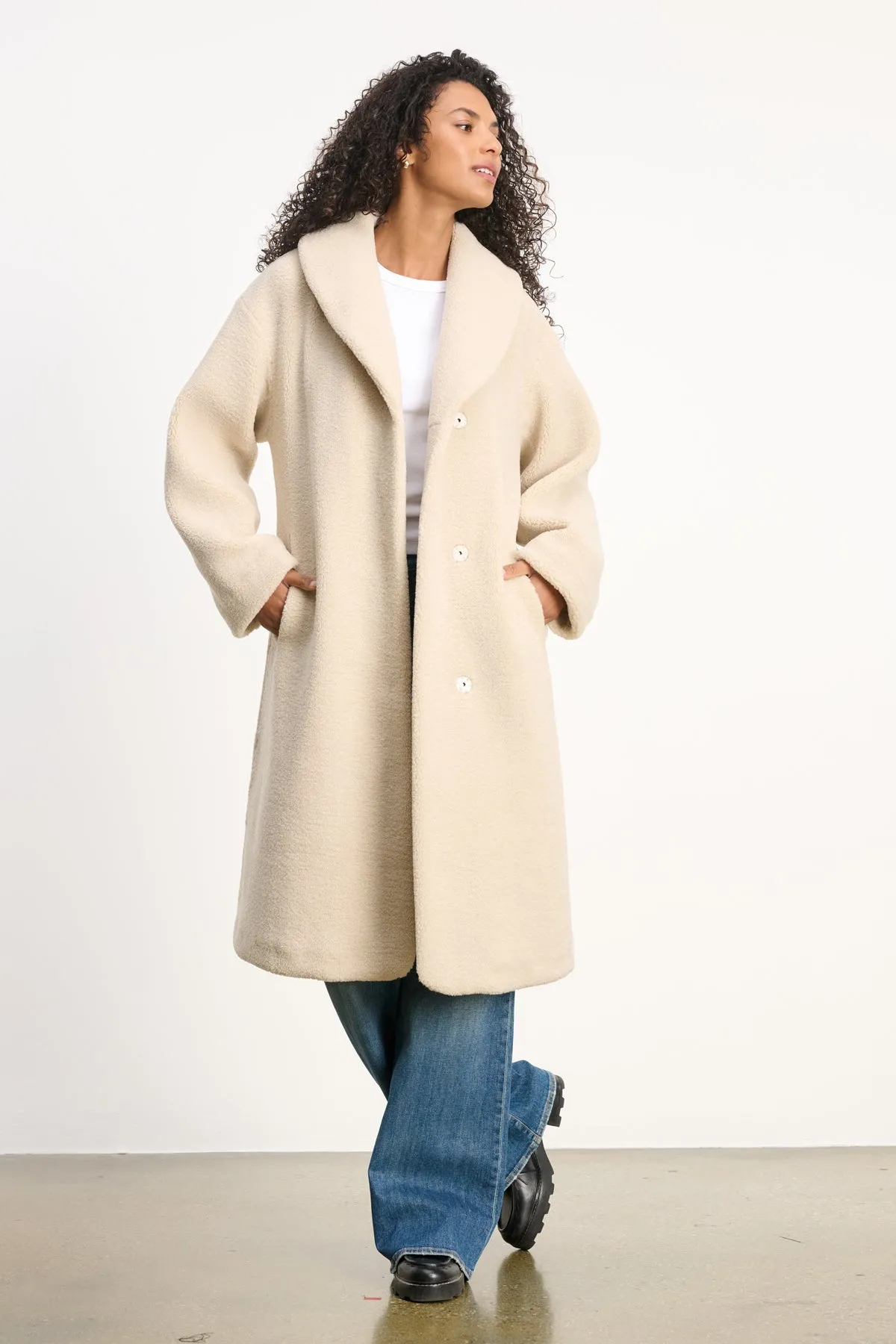 Eleanor Sherpa Jacket in Sand Durable Chainstitch Layered Look