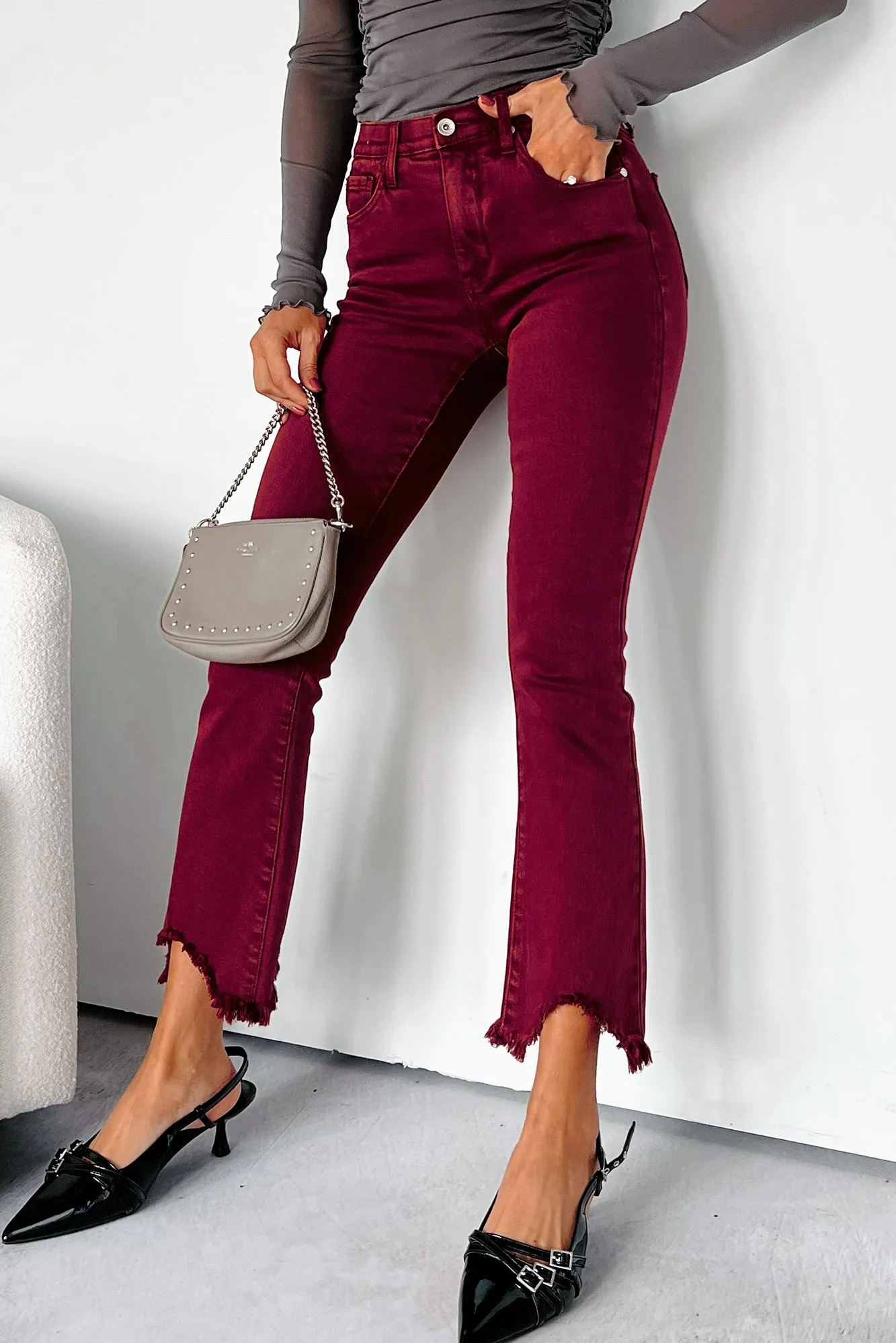 Subtle design Tulsa Mid Rise Tummy Control Special A Kick Flare Jeans (Wine)