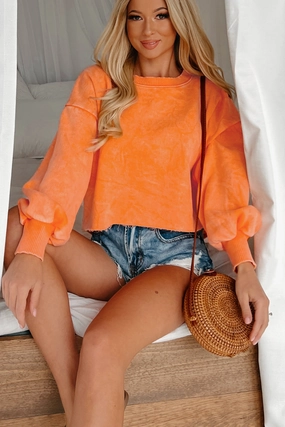 Elias Raw Hem Acid Wash Cropped Pullover (Light Orange) Wear Resistant Edge