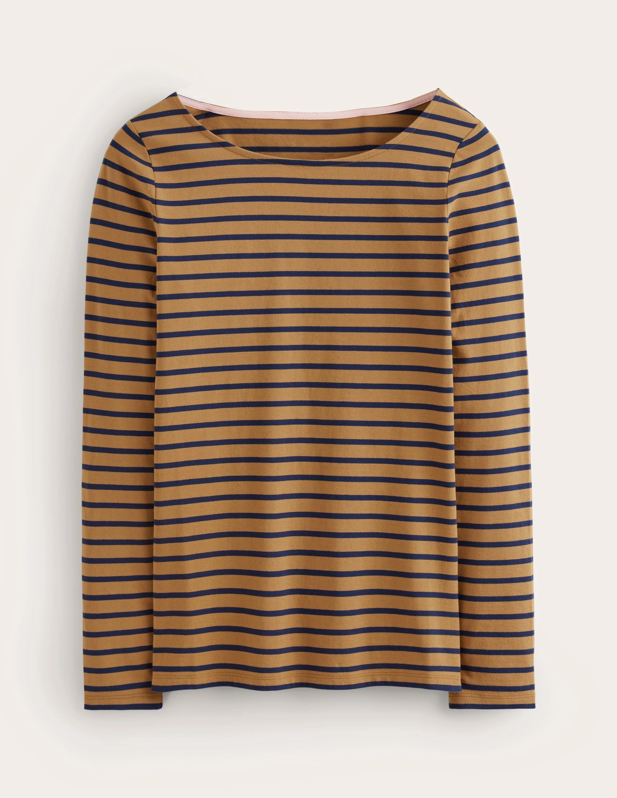 FourWay Stretch Low Profile Zipper Closure Ella Long Sleeve Breton-Camel, French Navy Stripe