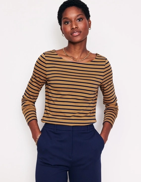 Ella Long Sleeve Breton-Camel, French Navy Stripe AntiPillingTechnology