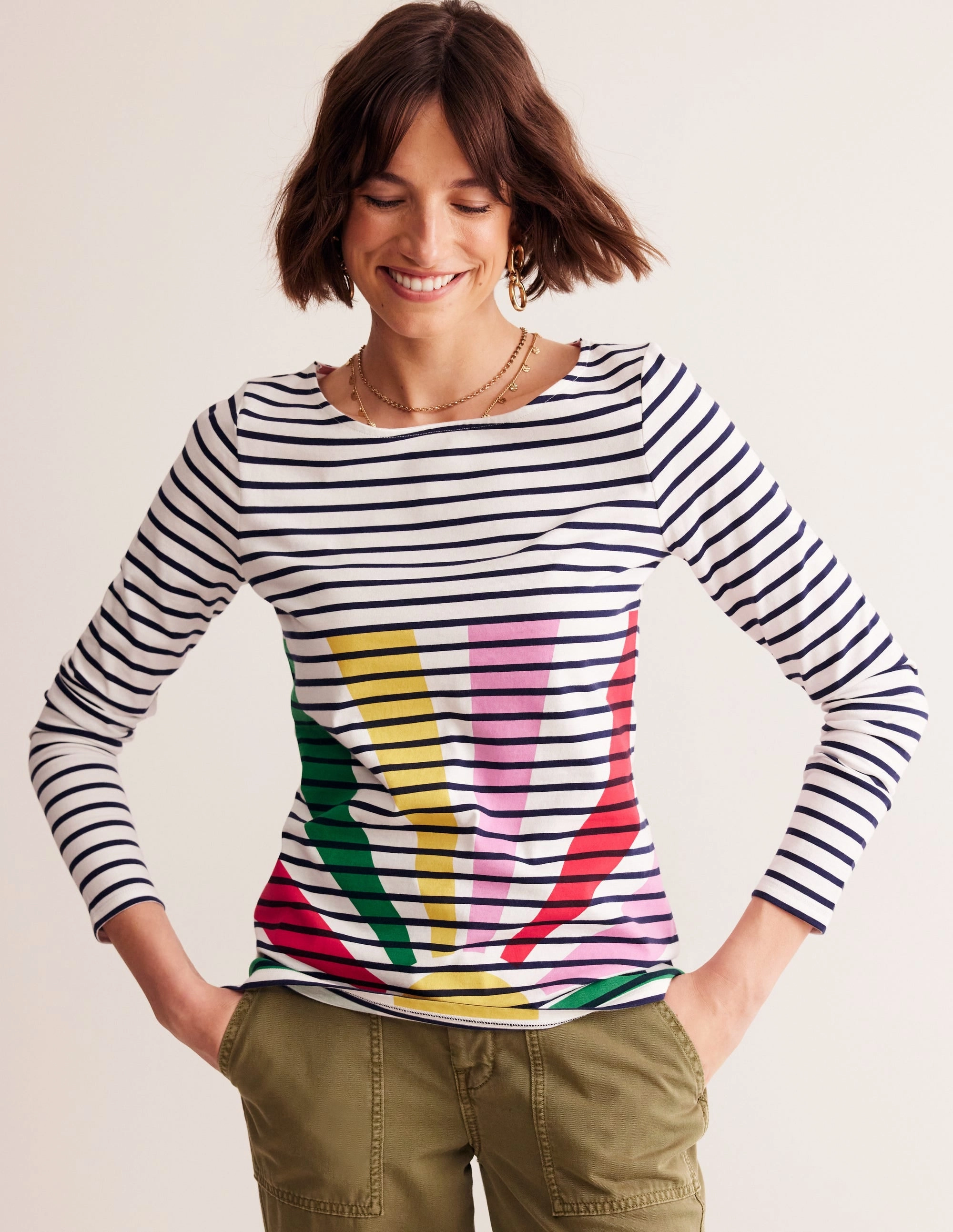 Ella Long Sleeve Breton-Multi, Sunshine Pop Multi Panel Construction