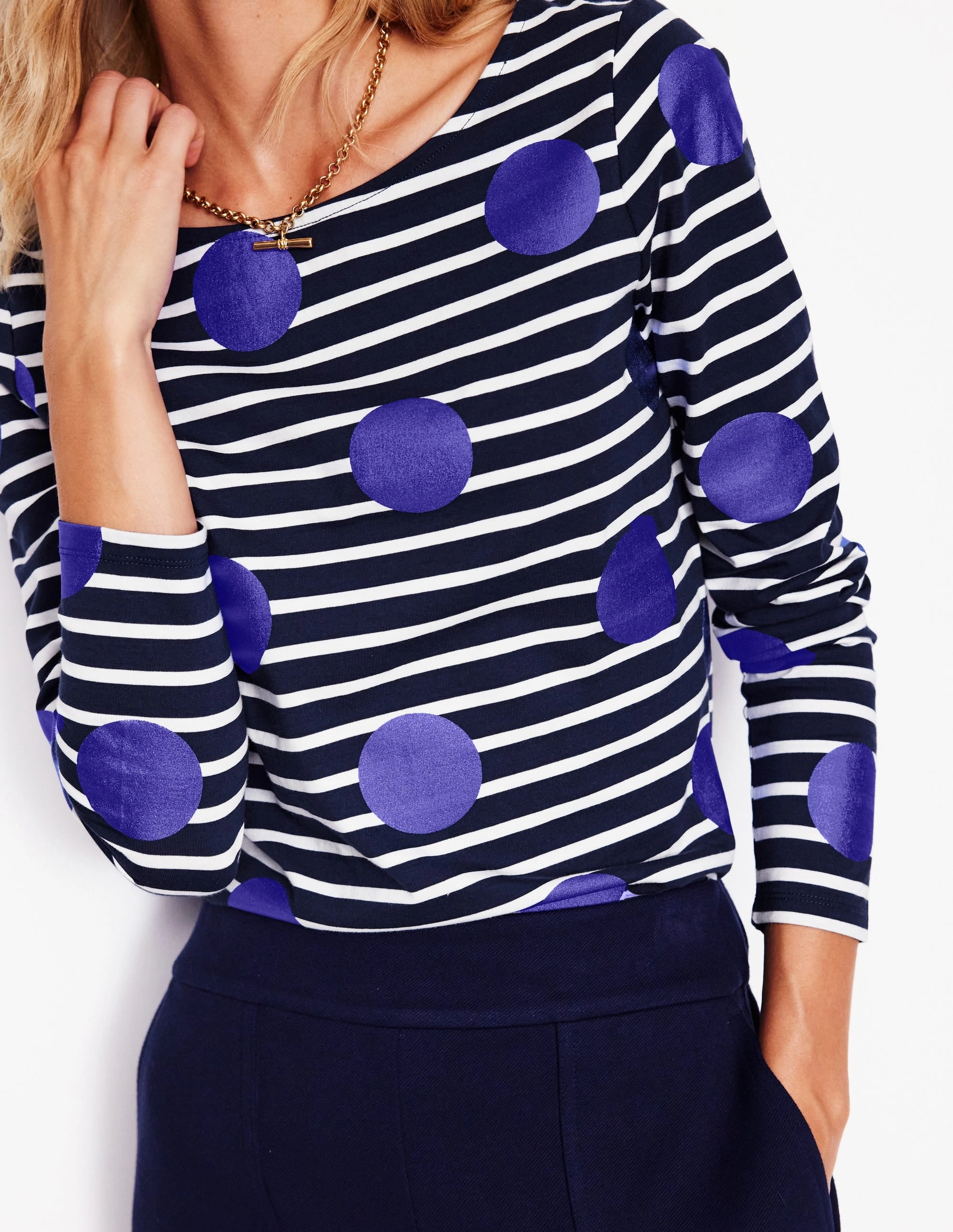 EcoDyeProcess SoftLining Ella Long Sleeve Breton-Navy, Ivory, Blue Spot