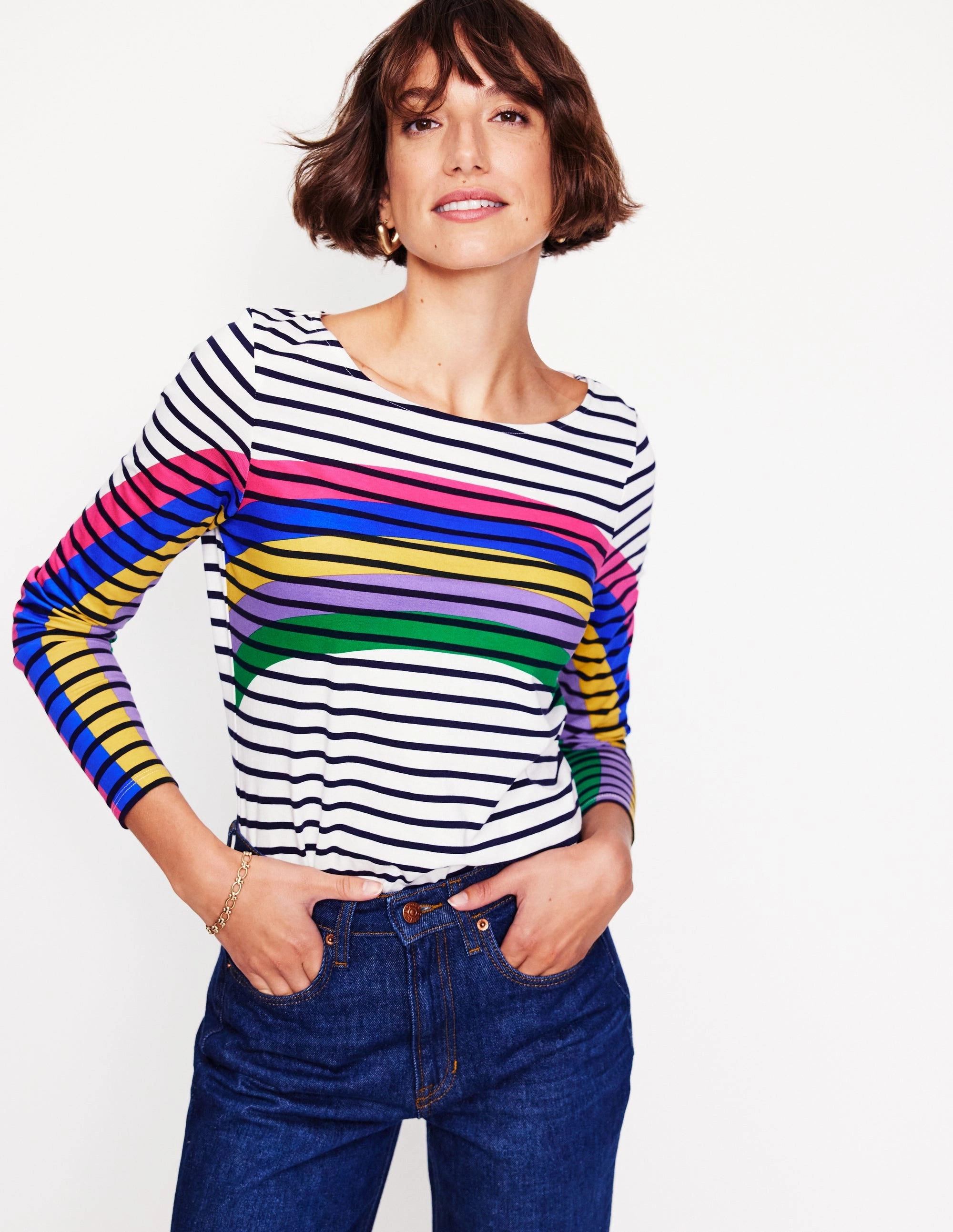 Ella Long Sleeve Breton-Rainbow Curve Breton Slim Fit Shirt ThermalRegulation