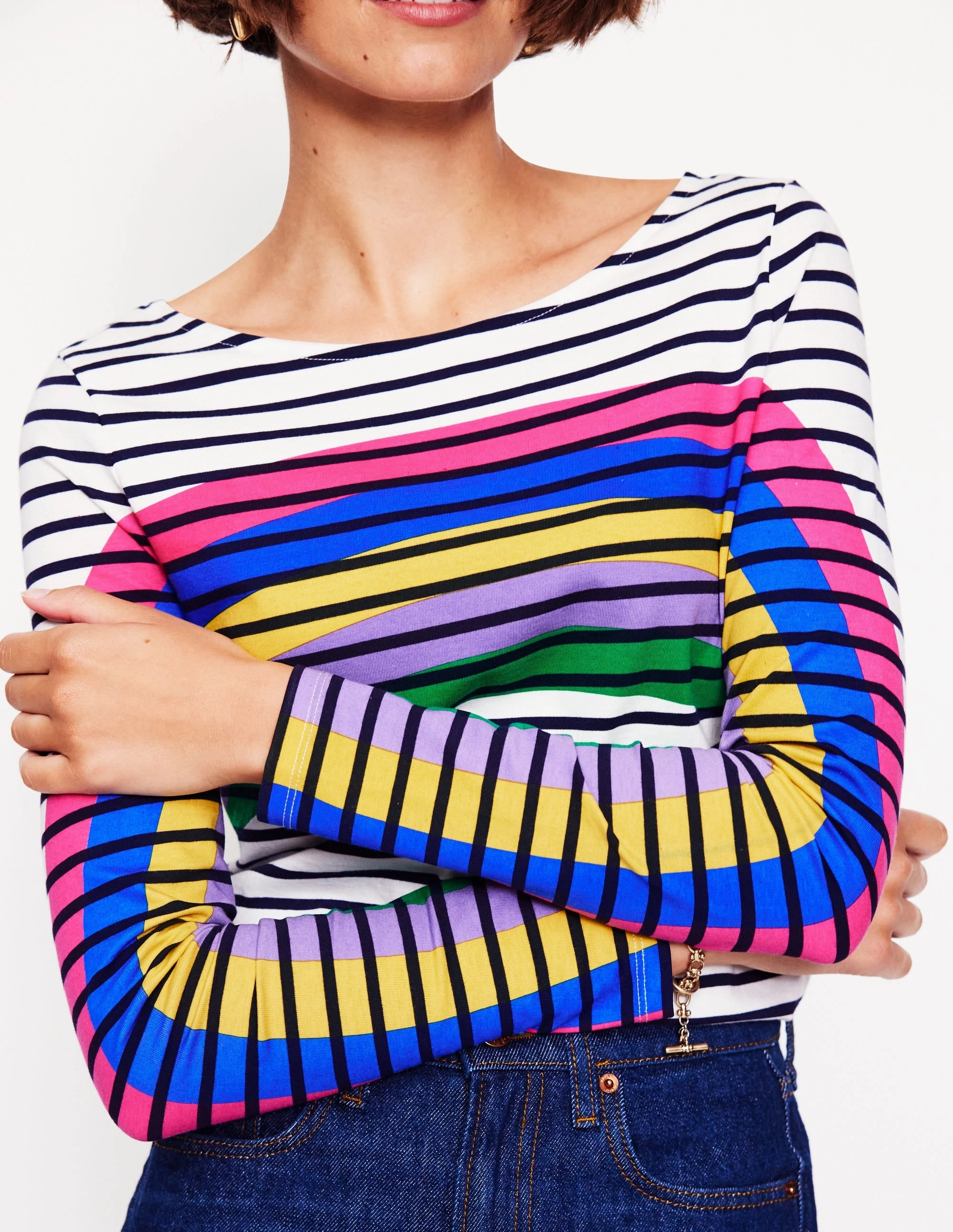 Easy to Wear Ella Long Sleeve Breton-Rainbow Curve Breton