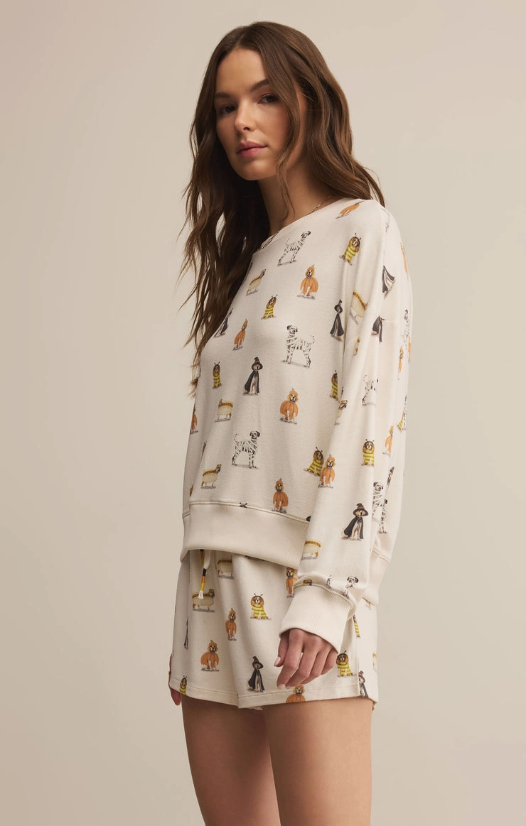 Elle Pup Top in Vanilla Ice Ribbed Trim Details