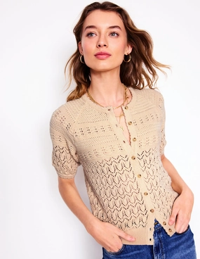 Ribbed Detailing Texture Focus Elodie Stitch Crew Cardigan-Warm Ivory