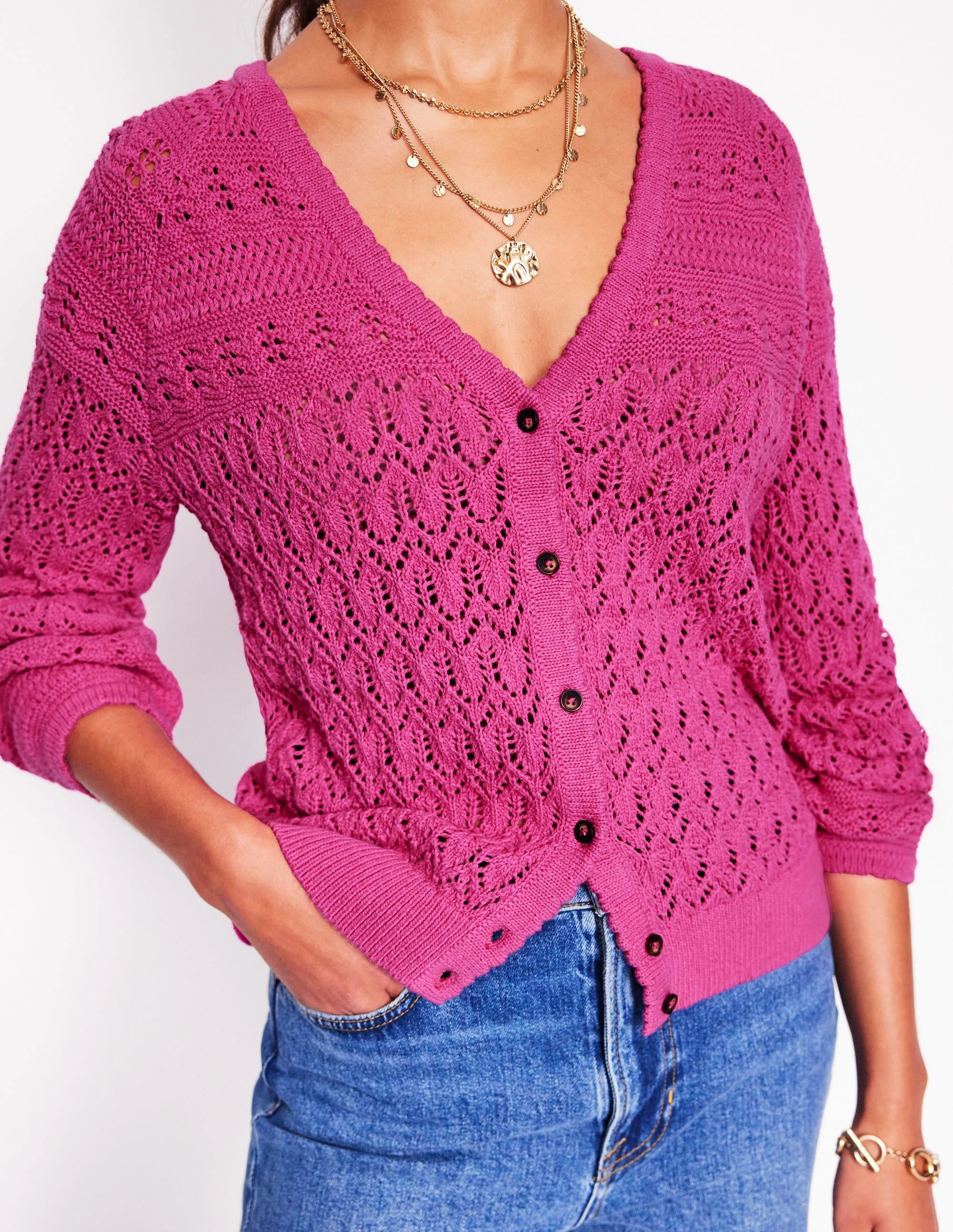Elodie Stitch V-Neck Cardigan-Purple Damson Chill Wear