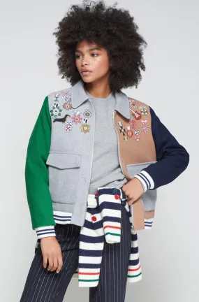 Ventilated Side Panels OdorResistant Embroidered Bomber Jacket in Grey/Camel/Navy/Green