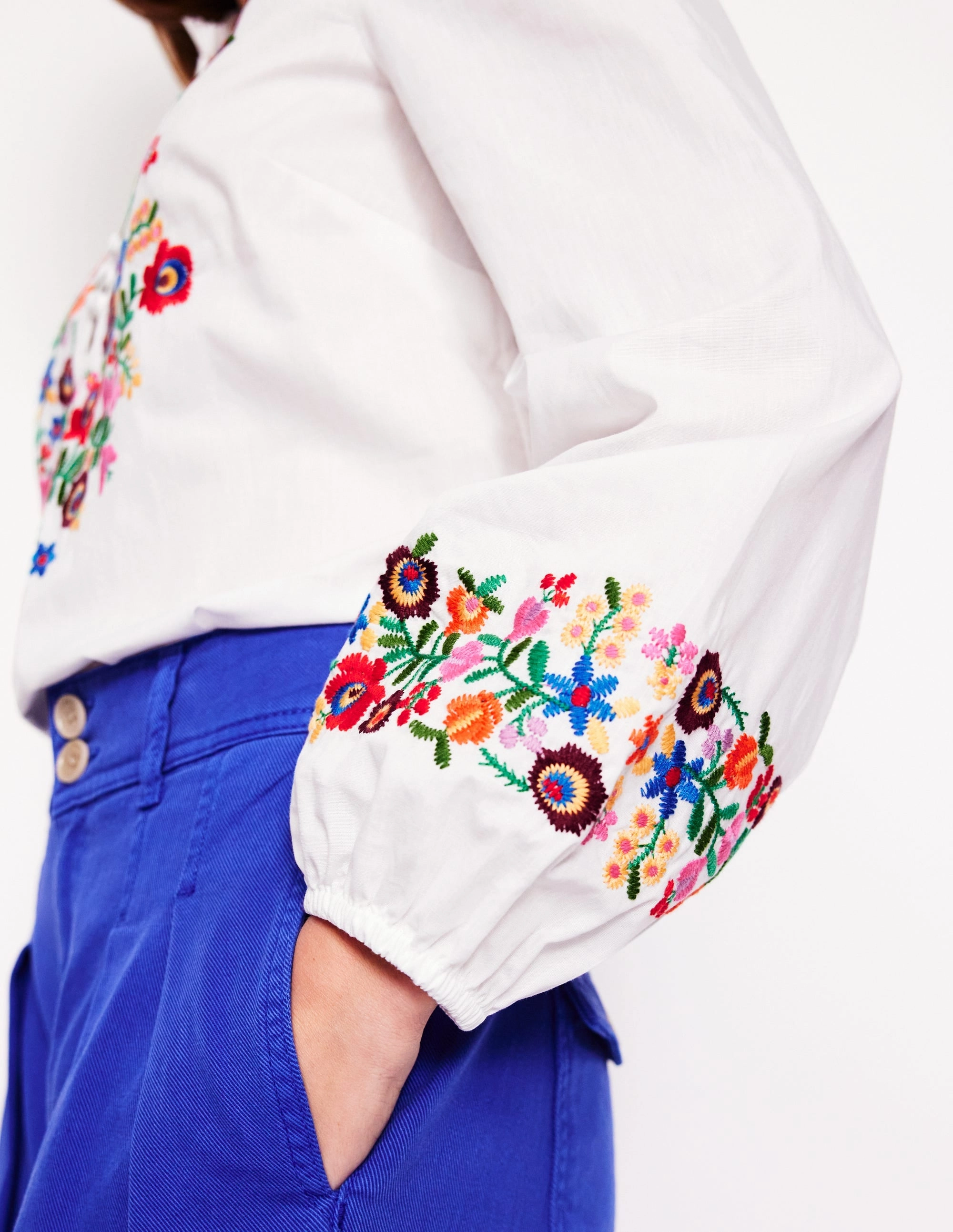 Embroidered Cotton Top-White, Multi Embroidery Soft touch finish