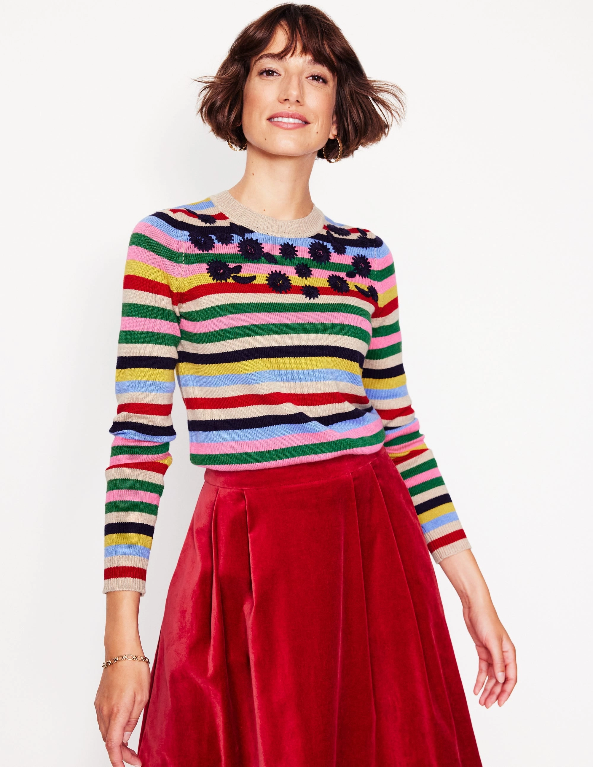 Autumn Ready Embroidered Floral Jumper-Multi, Rainbow
