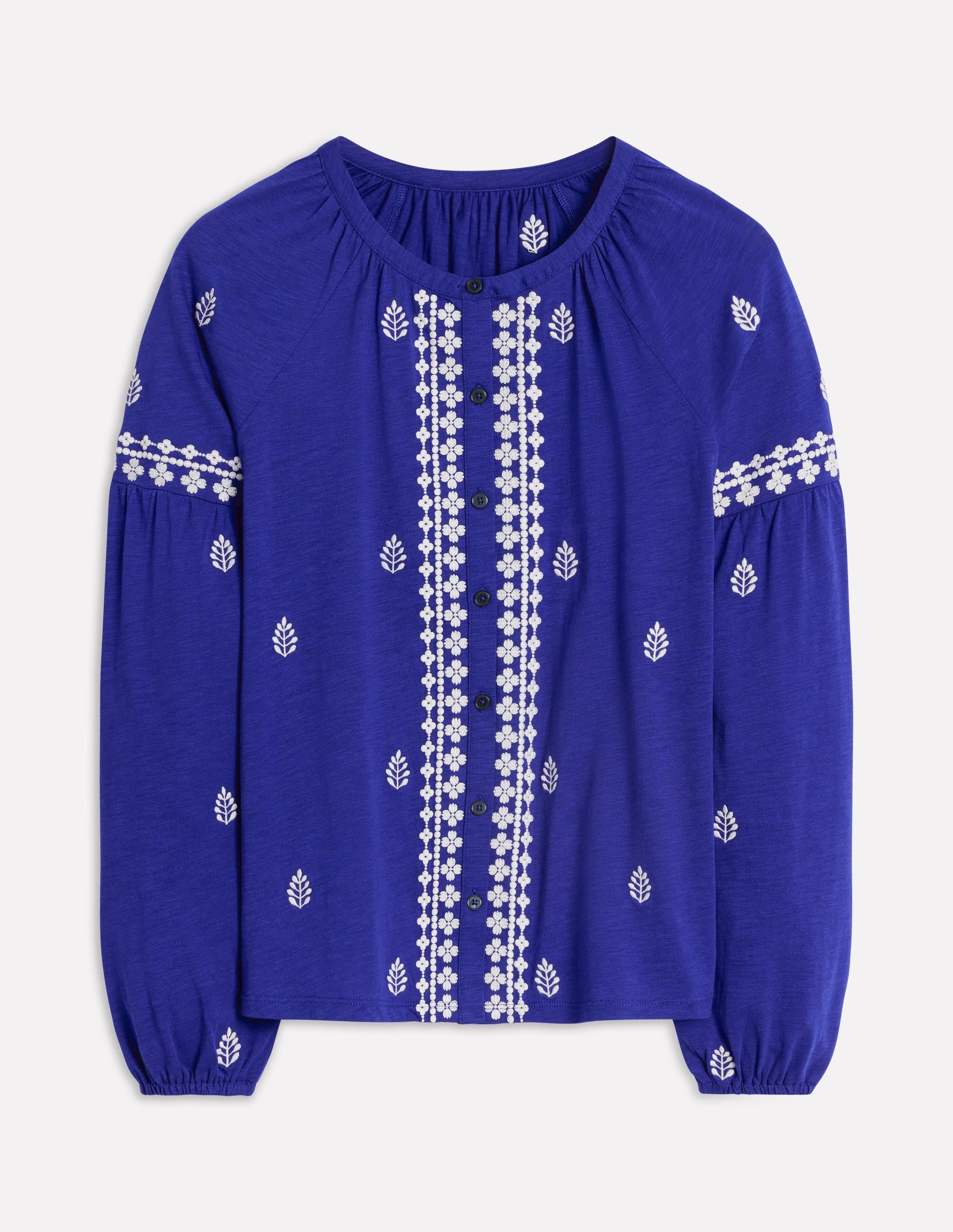 Embroidered Seam Sleeve Shirt-Bright Blue Ventilated Back Panel QuickDry Texture